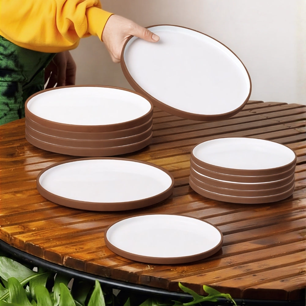 brown edged cream ceramic dinner plate set of 12 elegant serveware for meals snacks and stylish dining presentation